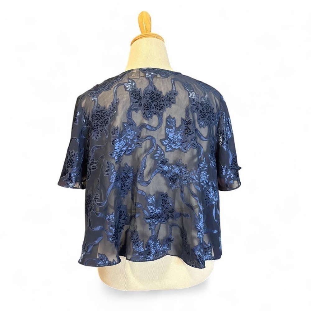 VTG Victoria’s Secret Sheer Burnout Floral Blouse Blue Mesh Button M Fairycore - Picture 2 of 5